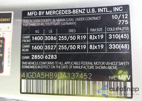 2013 Mercedes-Benz Ml 350 4Matic from USA, damaged, VIN 4JGDA5HB9DA137452